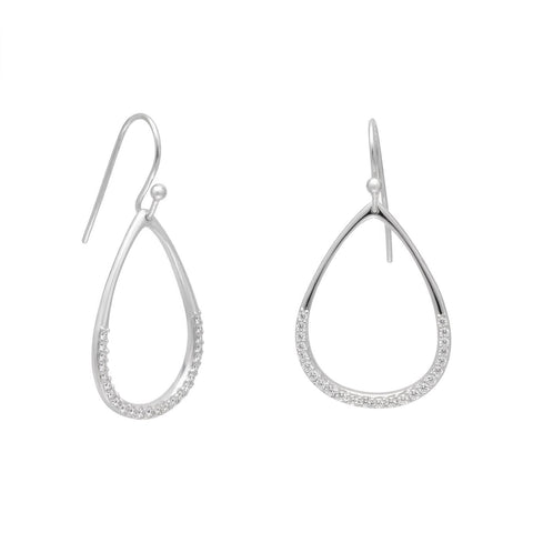 Rhodium Plated CZ Pear Drop Earrings