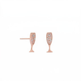 14 Karat Rose Gold Plated CZ Champagne Glass Stud Earrings