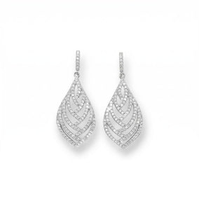 Rhodium Plated CZ Leaf Earrings