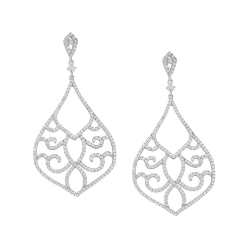 Rhodium Plated Ornate CZ Raindrop Post Earrings