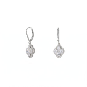 Rhodium Plated 4 Oval CZ Lever Earrings