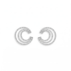 Rhodium Plated Triple "C" CZ Post Earrings