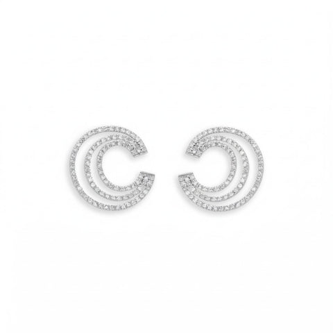 Rhodium Plated Triple "C" CZ Post Earrings