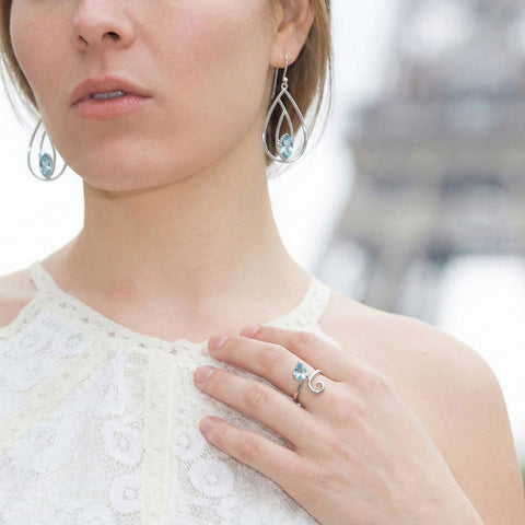 Pear Sky Blue Topaz and Swirl Ring