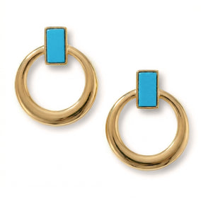14 Karat Gold Plated Turquoise Door Knocker Style Earrings