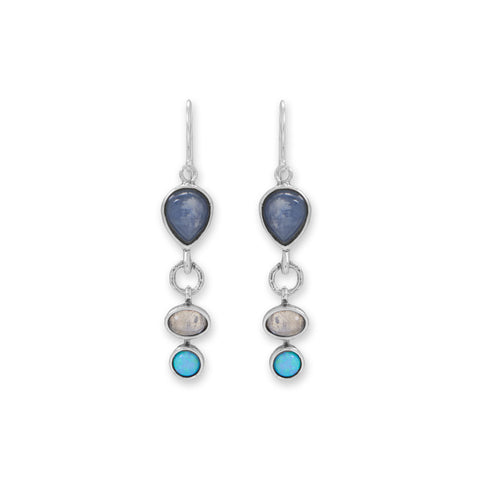 Rainbow Moonstone, Kyanite and Synthetic Opal Drop Earrings
