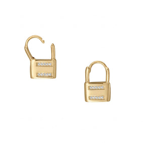 14 Karat Gold Plated CZ Lock Earrings