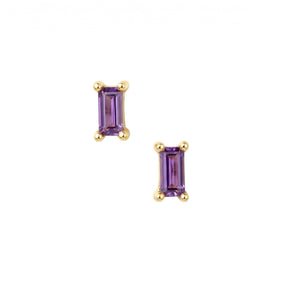 14 Karat Gold Plated Purple Baguette CZ Earrings