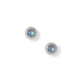 Luxe Labradorite! Rhodium Plated Labradorite and CZ Halo Stud Earrings