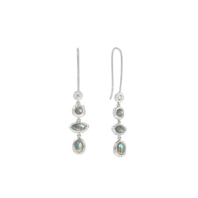 Rhodium Plated Hammered CZ and Labradorite Earrings
