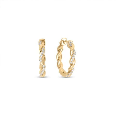 14 Karat Gold Plated CZ Full Twist Hoop Earrings