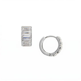 Rhodium Plated Baguette CZ Chunky Hoop Earrings