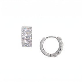 Rhodium Plated Baguette CZ Chunky Hoop Earrings