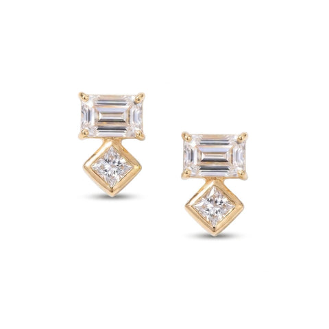 14 Karat Gold Plated Baguette and Square CZ Earrings