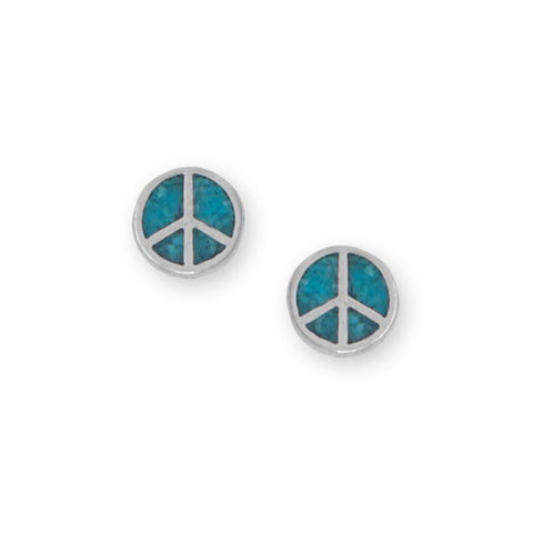 Oxidized Turquoise Chip Peace Sign Stud Earrings