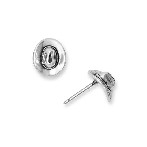 Oxidized Cowgirl Hat Stud Earrings