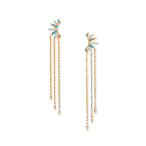 14 Karat Gold Plated Synthetic Turquoise and CZ Spike Chain Drop Earrings