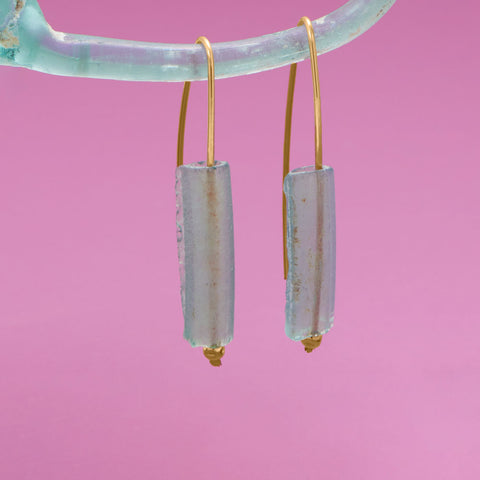 Gold Filled Ancient Roman Glass Bar Wire Earrings