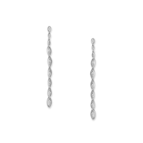 Rhodium Plated Pave CZ Spiral Drop Earrings