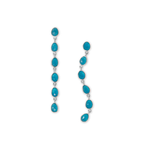 Rhodium Plated Dyed Jadeite Long Drop Earrings