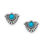 Rhodium Plated Oxidized Fan with Imitation Turquoise Stud Earrings