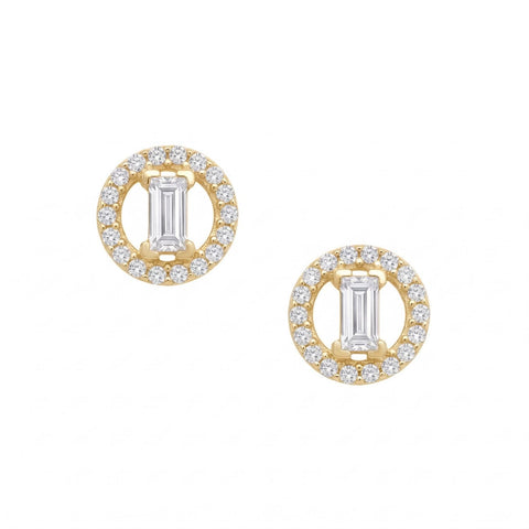 14 Karat Gold Plated Baguette and Halo CZ Stud Earrings