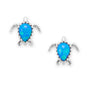 Oxidized Synthetic Blue Opal Sea Turtle Stud Earrings