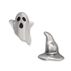 Oxidized Ghost and Witch Hat Stud Earrings