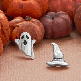 Oxidized Ghost and Witch Hat Stud Earrings