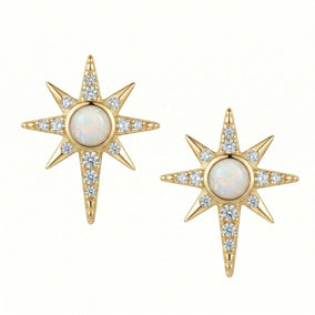 14 Karat Gold Plated Synthetic Opal and CZ Northern Star Stud Earrings