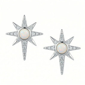 Polished Synthetic Opal and CZ Northern Star Stud Earrings