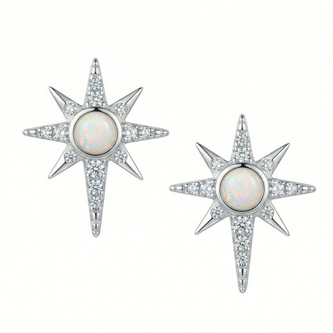 Polished Synthetic Opal and CZ Northern Star Stud Earrings