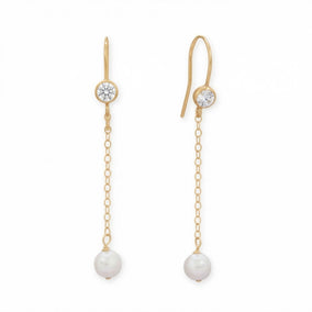 14/20 Gold Filled CZ and Cultured Freshwater Pearl Drop Earrings