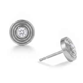Rhodium Plated Concentric Circle Lab Grown Diamond Earrings