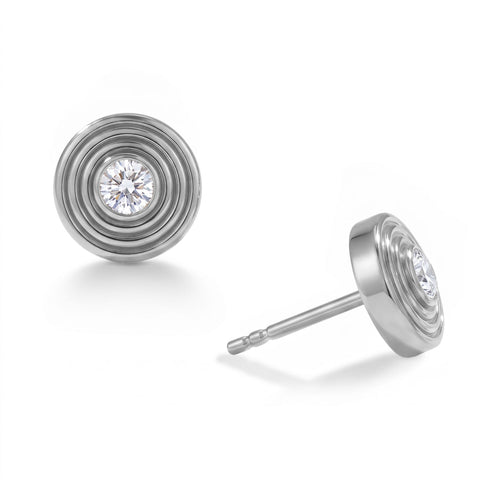 Rhodium Plated Concentric Circle Lab Grown Diamond Earrings