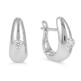 Rhodium Plated Dome Lab Grown Diamond Hoop Earrings