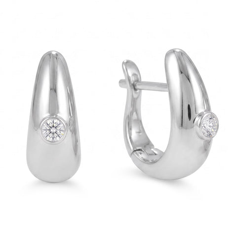 Rhodium Plated Dome Lab Grown Diamond Hoop Earrings