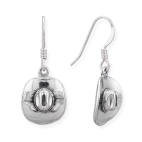 Oxidized Cowgirl Hat Charm Drop Earrings