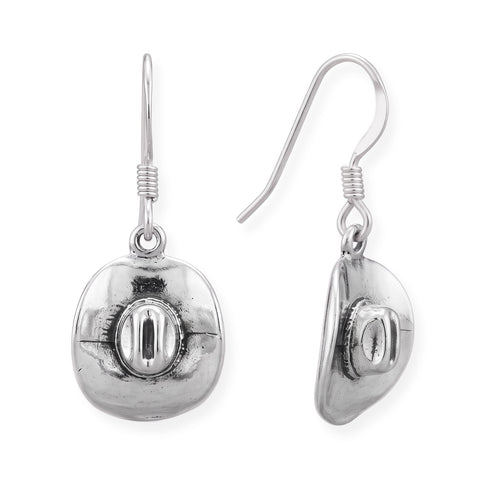 Oxidized Cowgirl Hat Charm Drop Earrings