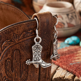 Oxidized Cowgirl Boot Charm Drop Earrings
