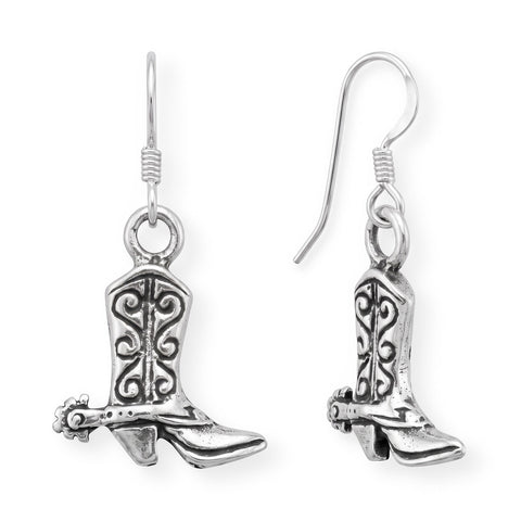 Oxidized Cowgirl Boot Charm Drop Earrings