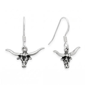 Oxidized Western Steer Charm Drop Earrings