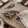 Oxidized Western Steer Charm Drop Earrings