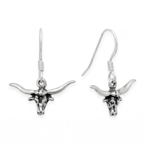 Oxidized Western Steer Charm Drop Earrings