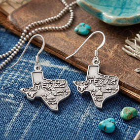 Oxidized Texas State Charm Drop Earrings