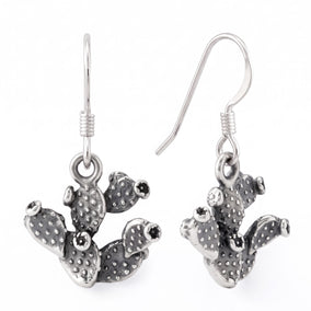 Oxidized Prickly Pear Cactus Charm Drop Earrings
