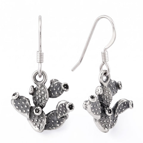 Oxidized Prickly Pear Cactus Charm Drop Earrings