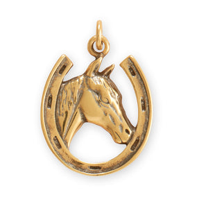 Silver or Gold Horse in Horseshoe Charm
