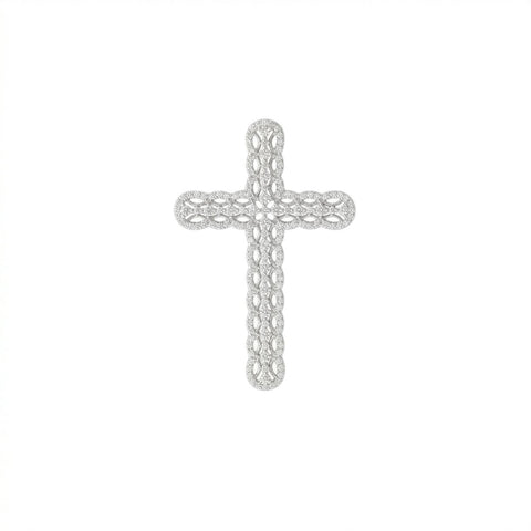 Rhodium Plated Ornate CZ Cross Slide
