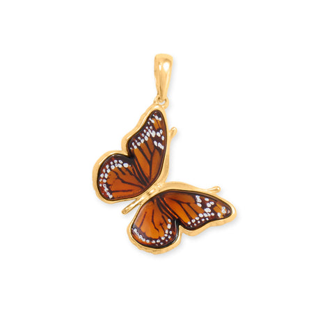 24 Karat Gold Plated Baltic Amber Monarch Butterfly Pendant